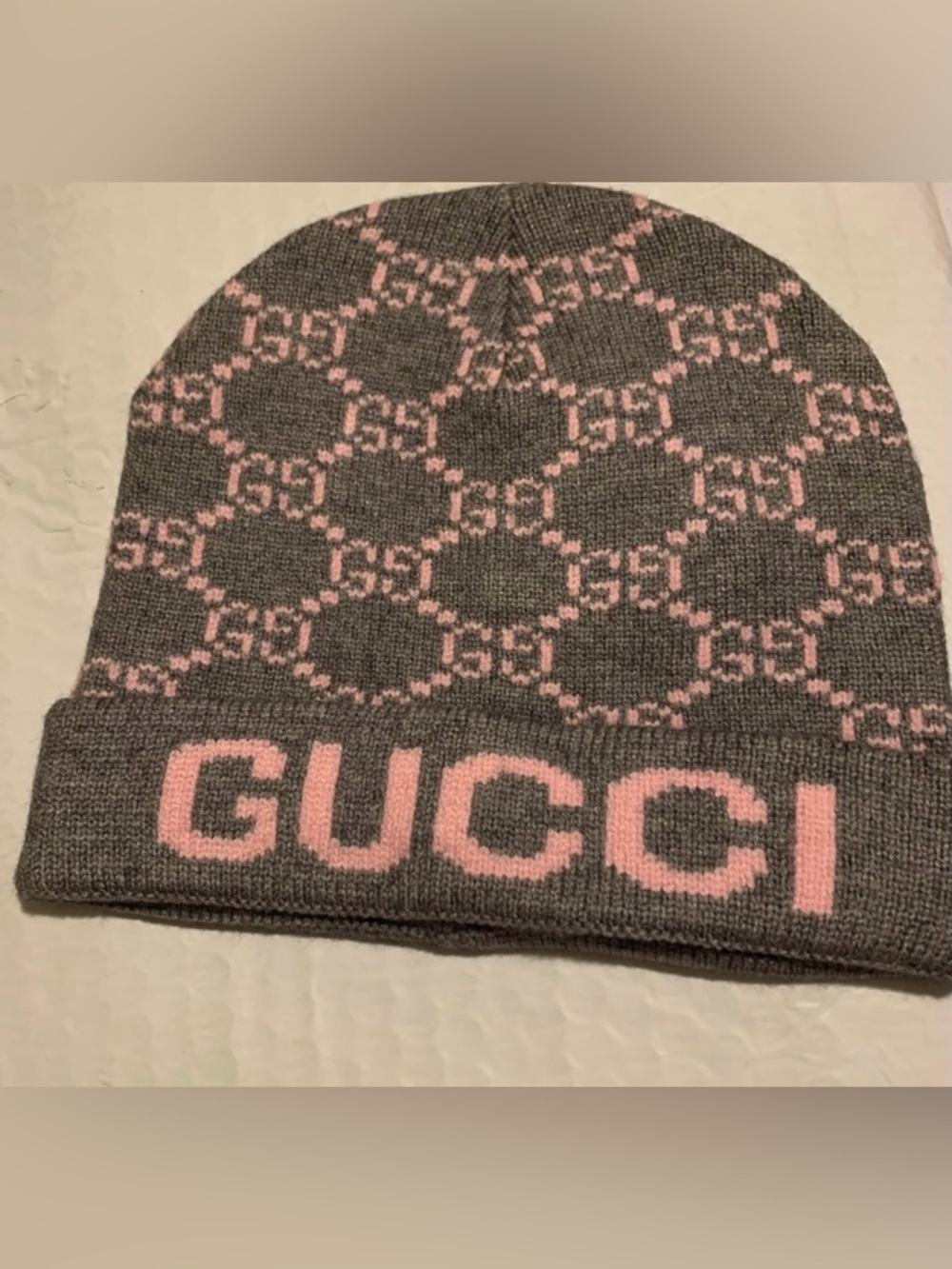 New Fashion Gray Beanie with Pink Logo Pattern